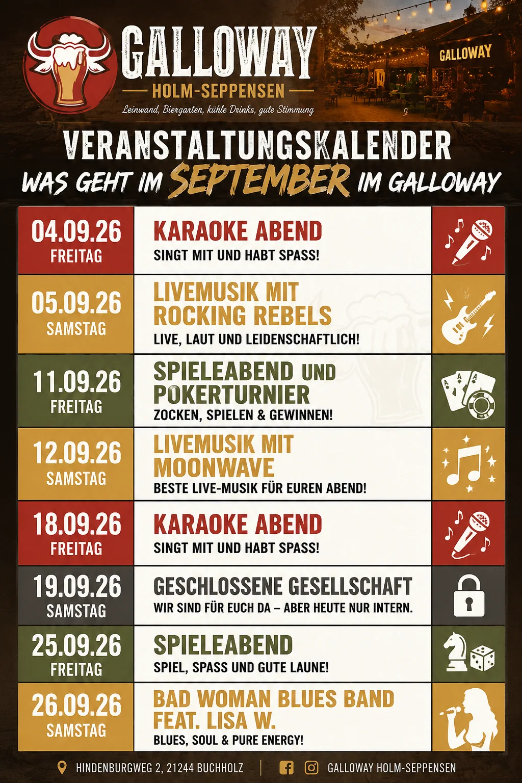 Veranstaltungsplakat der Galloway Bar