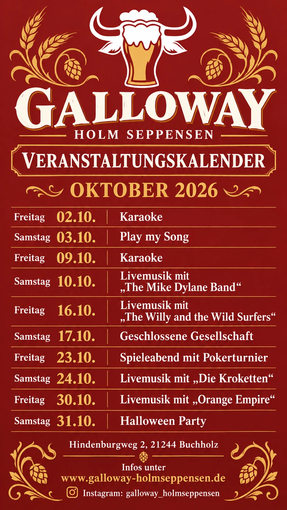 Veranstaltungsplakat der Galloway Bar